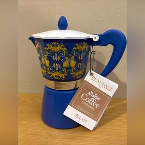 Brandani Italian Stovetop Espresso Moka Maker 6-cup Blue Lemon NEW Italy
